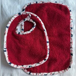Red Baseball-Themed Kids Bib and Burp Cloth Set
